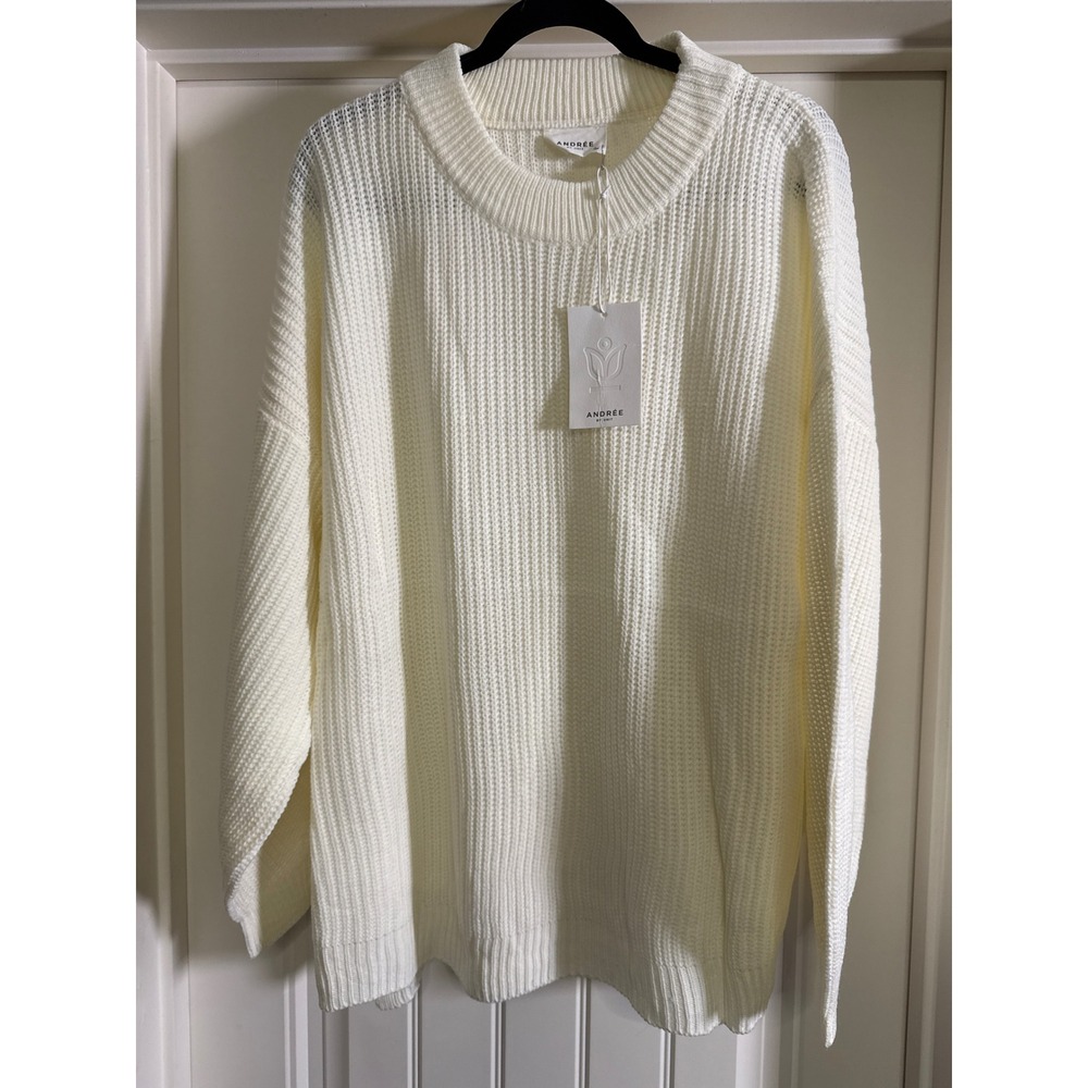 Andree by Unit Womens 3X Cream White Shaker Knit Oversized Crew Neck Sweater NEW